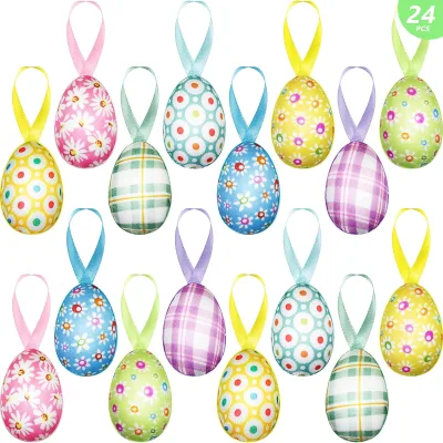 24 PCS Easter Eggs Hanging Ornaments Dots Easter Hanging Eggs Easter Decorations Colorful Decorative Eggs Baubles Ornaments