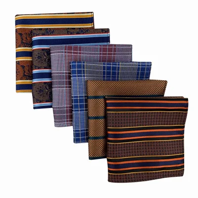 China Factory Popular Sale Business Men Pocket Squares Handkerchief Striped Microfiber Folded Pocket Squares for Men