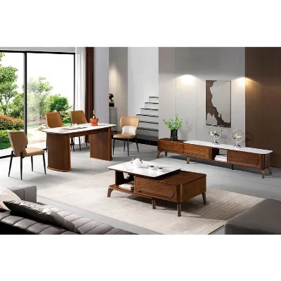 Modern Wooden Marble Tv Stand Cabinet High Quality Extensible Glass Coffee Table and Tv Stand Set for Living Room Furniture