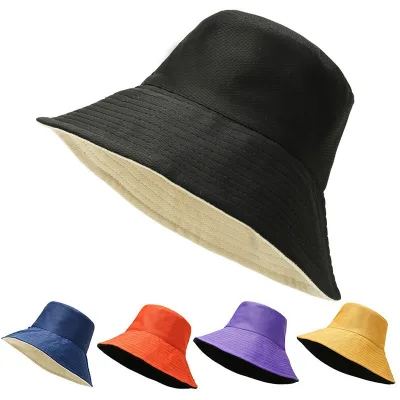 Double Sided Folding Travel Fisherman's Hats Cotton Summer Sun Beach Fishing Cap Blank Bucket Hat