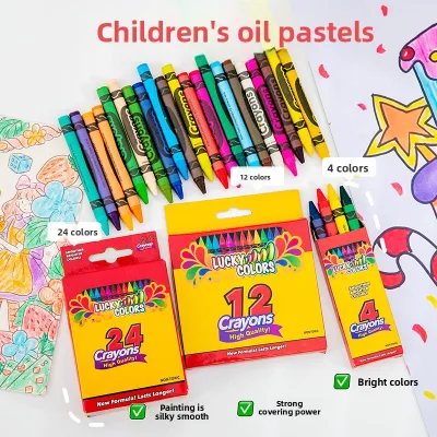 Custom Logo Student Crayon Set 4/12/24 Colors Cartoon Cute Children Coloring Graffiti Crayons Art Brushes Stationery Set