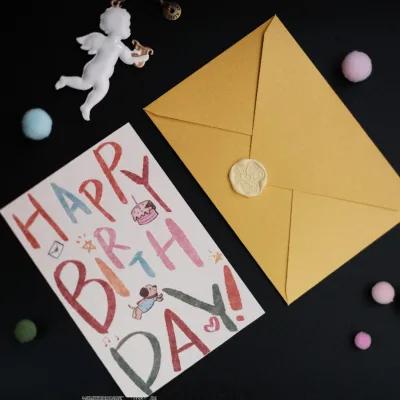 High-End Vintage Style Birthday Card Childlike Embossed Texture Handwritten Postcard Thick Duplex Board Cotton Paper Screen