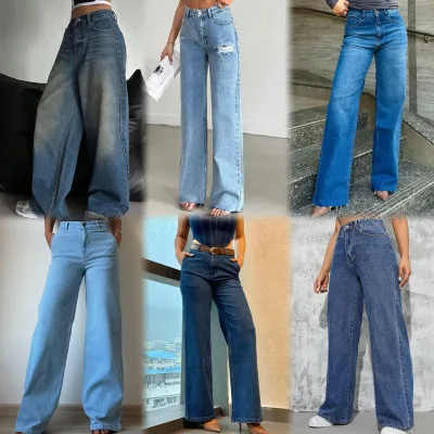 Factory Direct Sales Women's Jeans, Oversized Jeans for Women, Summer Straight Leg High Waisted Wide Leg Long Pants for Women