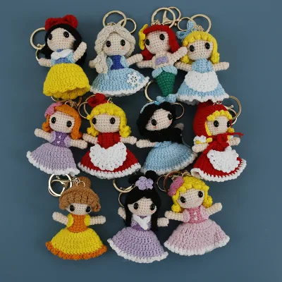 New Amigurumi Princess Keychain Crochet Tiny Princess Doll Handmade Mini Crocheted Characters Hand Knitted Crochet Girls Doll