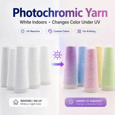 White Color Changing Dyed Acrylic UV Activated Photochromic Yarn for Knitting Fabric Garment Accessories Eco-Friendly Wholesale