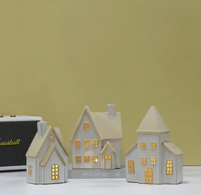 Creative Hollow White Porcelain Christmas Village House Ceramic House Ornament