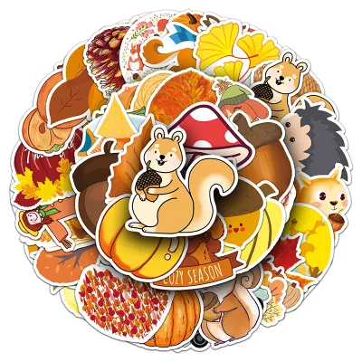 50Pcs Factory Direct Sales Small Fresh Art Vinyl PVC Car Stickers Autumn Cartoon Sticker