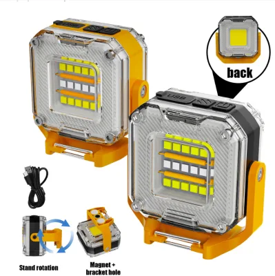 USB Rechargeable Double-Head LED Work Light High Power Floodlight with ABS Lamp Body for Fishing & Camping