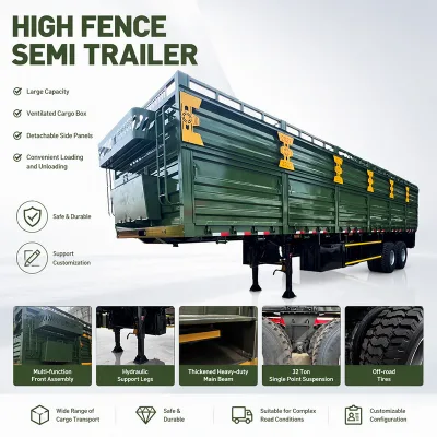 Feichi Customizable Payload 2 Axle Curtain Stake Fence Cargo Semi Trailer Single Point Suspension High Fence Semi Truck Traile