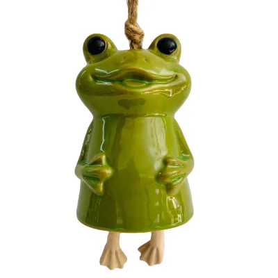 Ceramic Hanging Wind Chime - Playful Frog Garden Bell with Rope Hanger and Dangling Legs