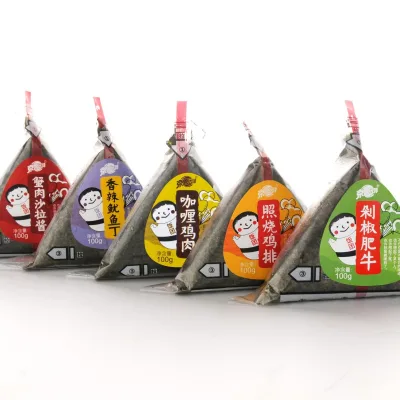 Huiyang Wholesale Sushi Seaweed Japanese Cuisine Triangle NORI Rice Ball (Spicy Squid , Tuna ,Crab Meat&salad)