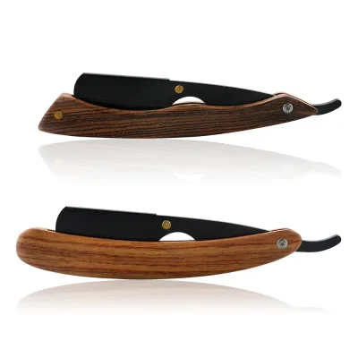 Vintage Wooden Handle Design Beard Shaving razor Low MOQ Customize Barber Folding Straight Hair razor