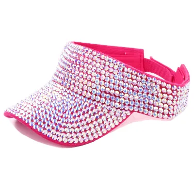 Wholesale Women Fashion Visors Bling Bling Rhinestone Hat Full Diamond  Empty Top Hat Sun Diamond Visor