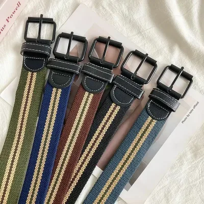Fashion Nylon Custom Design Logo Fabric Woven Men Waist Belt With Buckle for Pant