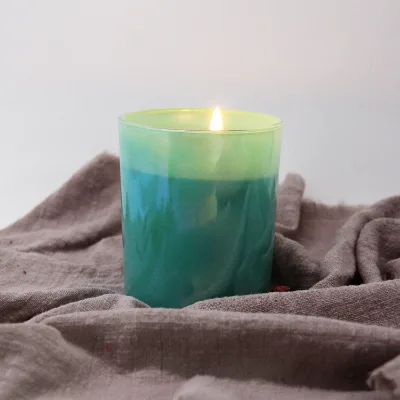 Wholesale Reusable Frosted Blue Gradient Candle Container Vessel Luxury Glass Candle Jar Custom Color Design