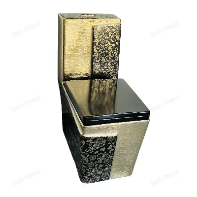 High Quality Luxury Modern Ceramic Dual-Flush Floor Mounted One Piece Toilet with Golden Electroplating