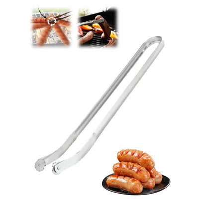 BBQ Sausage Turning Tongs Kitchen Hot Dogs Cooking Clip Stainless Steel Barbecue Long Handle Tongs for Flipping Bacon Steak