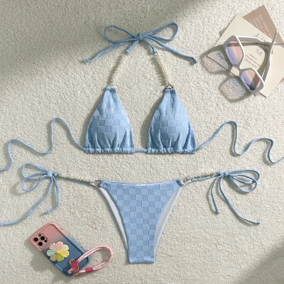 2025 Custom Private Label Bikini Towel Cloth Pearl Strings High Quality Sexy Girl Fresh Swimwear Beachwear Bikini