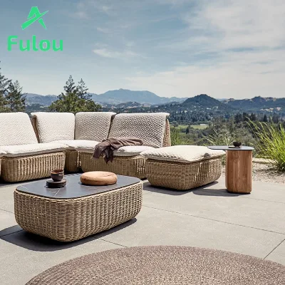 New Design Outdoor Garden Corner Sofa Set Comfort Cushion Woven All-Weather Wicker with Powder Coated Aluminium Frame