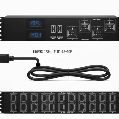 Dual Input Smart PDU with 2 Inputs and 8 Circuits, 16 Switched Outlets