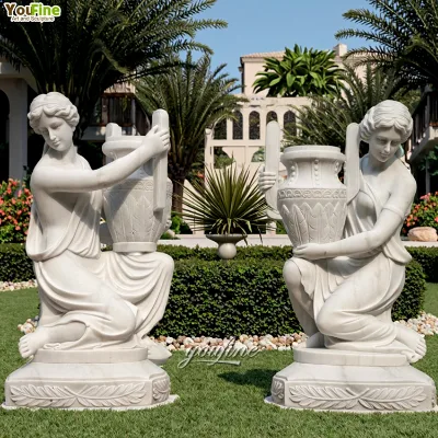 Garden Marble Flower Pots With Female Statue