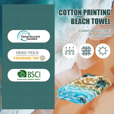 OEKO-TEX Modern Tropical Large Size Jacquard Beach Towel Set 100% Cotton Eco-Friendly Antimicrobial Oversized 140x70cm Custom