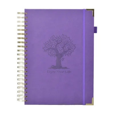 A5 PU Leather Spiral Notebook With Elastic Band Metal Corner Protector Custom Logo Hardcover Coil Note Book for Office Business