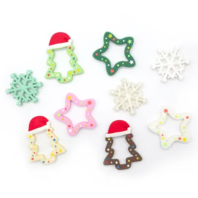 Hot Sale Novelty Food-grade Silicone Baby Teether Stars Snowflakes Design Baby Christmas Gifts