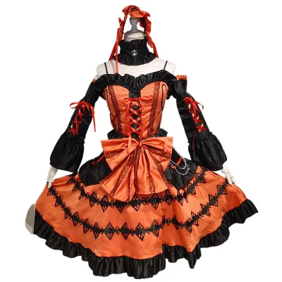 Custom Orange Color Halloween Costume Gothic Maid Lolita Dress for Women Victorian Lolita Princess Dress
