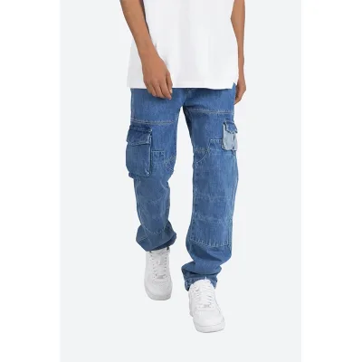 XJYD Custom Brand Cargo Denim mens trousers Wide Leg Cargo Multiple Pockets Straight Mid Washed Denim Jeans Pants