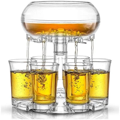 Top Seller Party Experience Cocktail Red Wine Drink Decanter Liquid Divider Liquor Pot 6 Shot Glass Wine Dispenser and Holder
