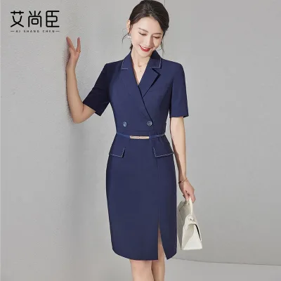 Custom Woven Eco-Friendly Fabric Lace Button Formal Knee-Length Dress Professional Production