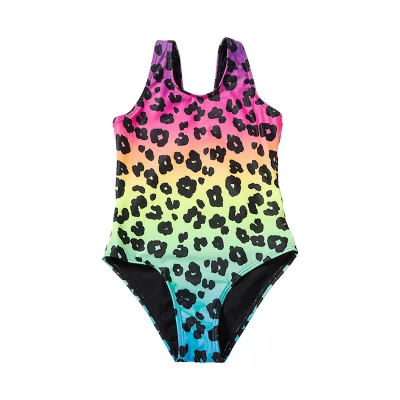 2025 Hot Selling Cute Cartoon Girls' Swimsuit Leopard Print Bikini with Split Ruffle Children's Swimwear