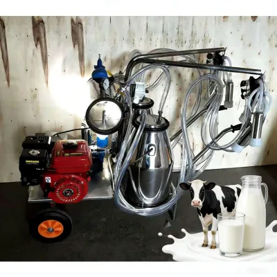 Electric Motor & Gasoline Engine Dual Power Milking Machine 2 Cows HJ-CM011VD03 304SS Portable Milker for Goat Cow Dairy Farming