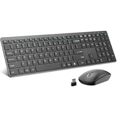 Wireless Keyboard and Mouse Combo, Aluminum Full Size Silent Slim 2.4G USB Keyboard Mouse Set