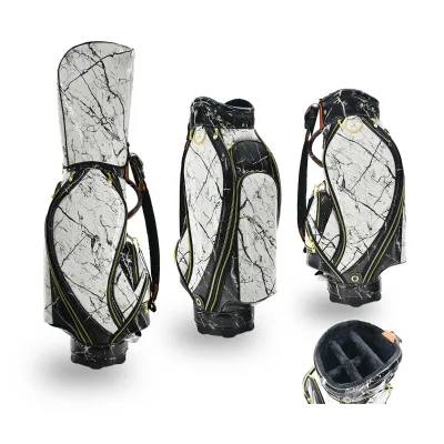 Hot Sale Waterproof Pu Leather Golf Bags with 5 Dividers Light Weight Marble Grain Golf Caddy Bag