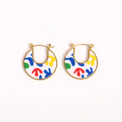 Ins Style Korean Fashion Enamel Colorful Porcelain Pattern Round Earrings Creative Enamel Earrings with Chinese Style Element