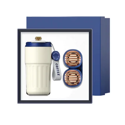 Luxury Eco-friendly Coffee Cup Neck Fan Gift Set | 316 Stainless Steel Insulated Tumbler Custom Logo | Portable Hanging Design