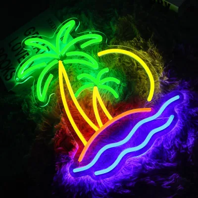 Coconut Tree Neon Sign Beach Sunset Led Sign for Bedroom Tiki Bar Hawaii Club Summer Beach Party Decoration