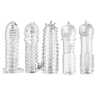 Best High Elastic Rubber Transparent Spike Dotted Crystal Condom Sex Penis Extension Cock Ring Sleeves for Men