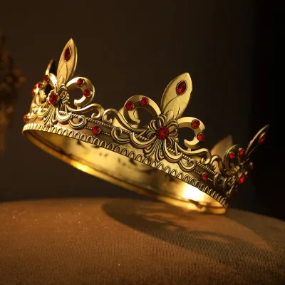 High Quality Gold Antique Alloy Metal Crystal King Tiaras Silver Baroque Round Baroque Diamond Adjustable Men's Tiara Crowns
