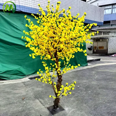 Customized Style Garden Landscape Faux Wedding Tree Real Wood Trunk Durable Plastic Artificial Peach Blossom Yellow Flower