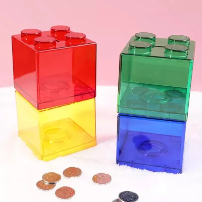 Custom Colorful Stacking Block Coin Bank Clear Plastic Coin Bank for Saving Money