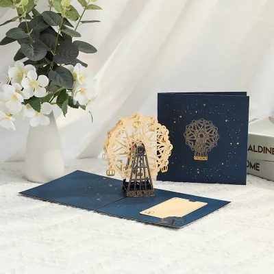 Wholesale Gold Foil Ferris Wheel Birthday Gifts Creative 3D Greeting Cards Blessing Cards