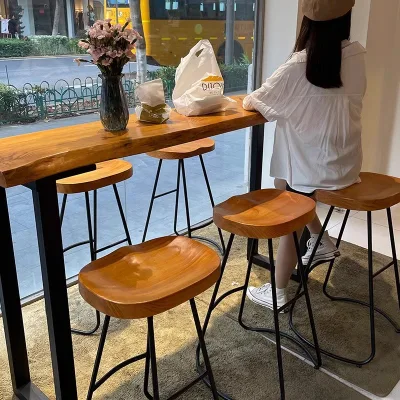 Modern-Style Solid Wood Bar Counter Round Table and Chair Combo for Dining Home or Kitchen for Milk Tea Shops
