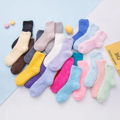 Factory Wholesale Custom Available 8 Colors Transparent Mid-Calf Fluffy Cozy Coral Fleece Winter Warm Dress Socks for Women