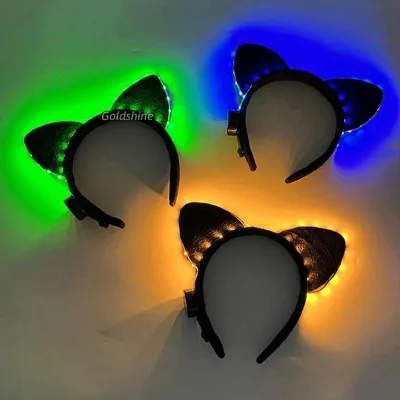 Cute Cat Ears LED Light Headband for Halloween Adult & Children Costume Party Glowing Feature School Thanksgiving Performance