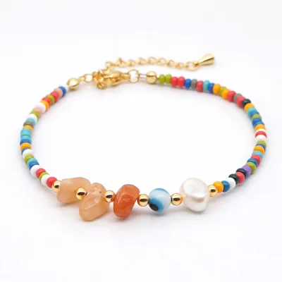 Jachon Fashion Natural Stone Colored Glass Beads Anklets Versatile Glass Bead Pearl Anklet Foot Accessories Women