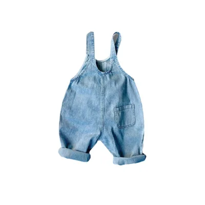 Japanese Simple Fashion Korean Loose Work Suit Pants for Boys and Girls 2023 Summer Baby Denim Strap Pants