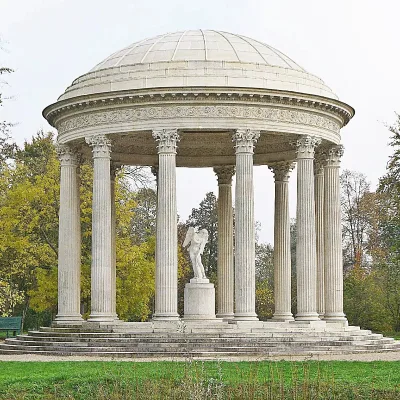 Large Traditional Outdoor Domed White Marble Pavilion with Hand Carved Roman Columns